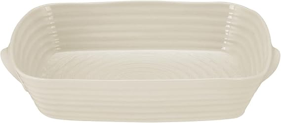 Portmeirion Sophie Conran Pebble Large Rectangular Handled Roasting Dish, Large Porcelain Casserole Serveware, 15" x 11" - Dishwasher, Microwave, Freezer, Oven Safe, Ideal for Modern Kitchens | Oven to table serving, suitable for roasting & baking, porcelain construction, freezer to oven compatibility, 15 x 11-inch