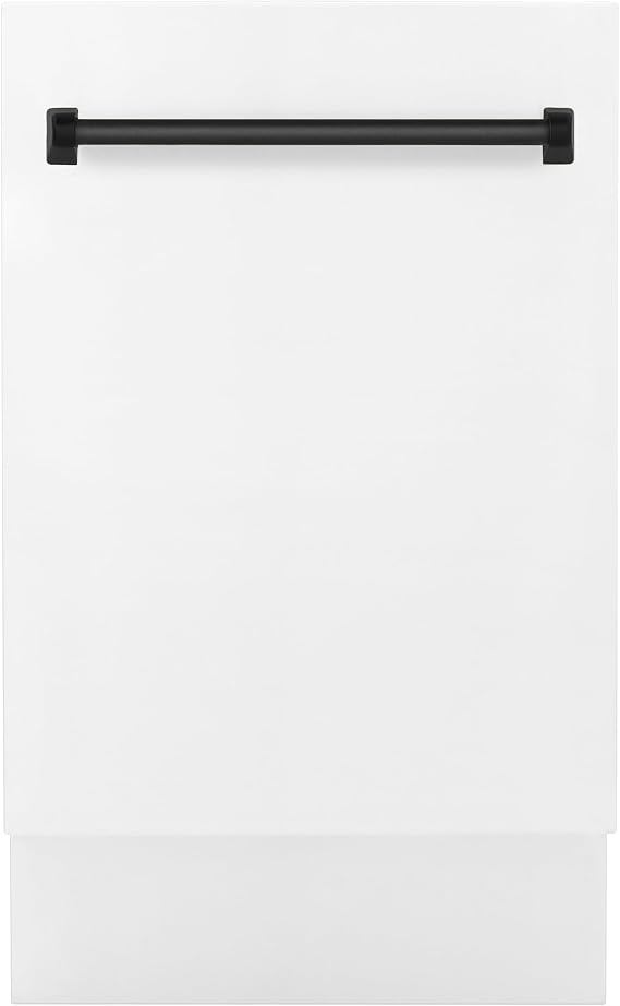 ZLINE Autograph Edition 18" Compact 3rd Rack Top Control Dishwasher in White Matte with Matte Black Handle, 51dBa (DWVZ-WM-18-MB)