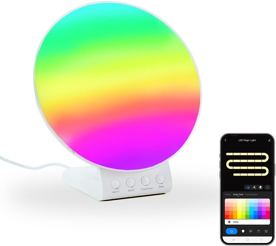 ValueLights | Smart Sunrise Alarm Clock Wake Up Light | Wake-Up Lights, Home Décor & Improvement Essential | with Dual Alarms, Snooze Function and 2-in-1 Wireless Charger | Works with Alexa & Google [Energy Class F]
