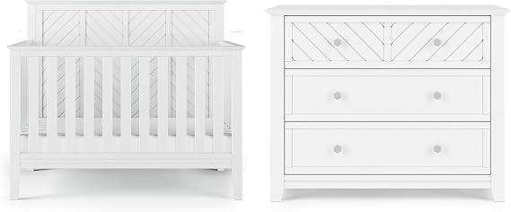 Child Craft Atwood Design 4-in-1 Convertible Baby Crib Nursery Furniture Set, Baby Bed and 3 Drawer Dresser, for Babies, Toddlers and Kids Bedroom (2 Piece - Matte White)