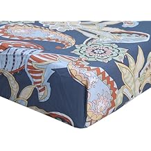 Blue Fitted Bottom Sheet Queen Size Ultra-Soft Paisley Printed Pure Cotton Deep Pocket Easy Care Fitted Sheet