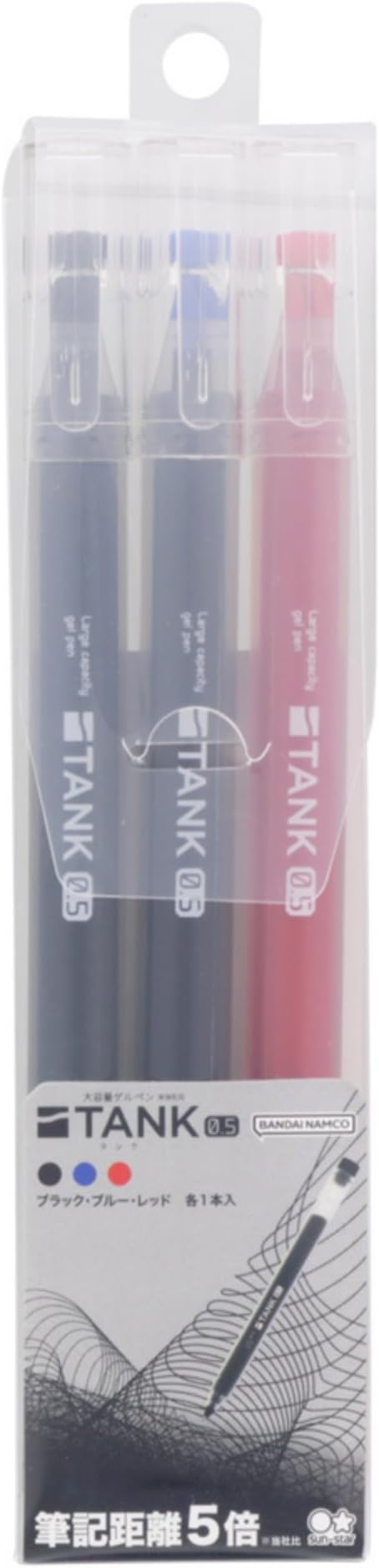 SUN-STAR TANK Gel Pen Large Capacity Ink, Quick Drying, Set of 3 (Black, Blue, Red), S4591763