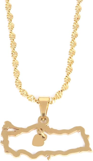 Stainless Steel Turkey Map Pendant Necklace Women Turkish Flag 18K Gold Plated Jewelry