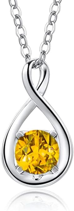 FANCIME 14K Solid Gold Birthstone Pendant with Sterling Silver Chain Infinity Gemstone Necklace Fine Jewelry Anniversary Birthday Mothers Day Gifts for Women Wife Her
