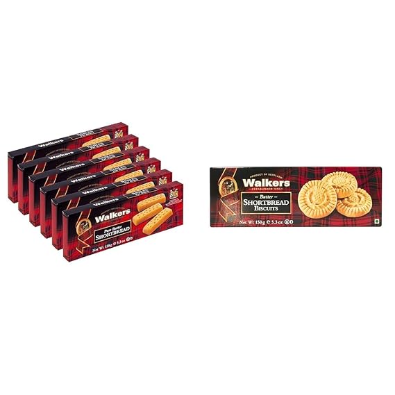 Walker's Pure Butter Shortbread Fingers 8-Count Box (Pack of 6) and Shortbread Rounds (Pack of 4) - Authentic Shortbread Cookies from Scotland