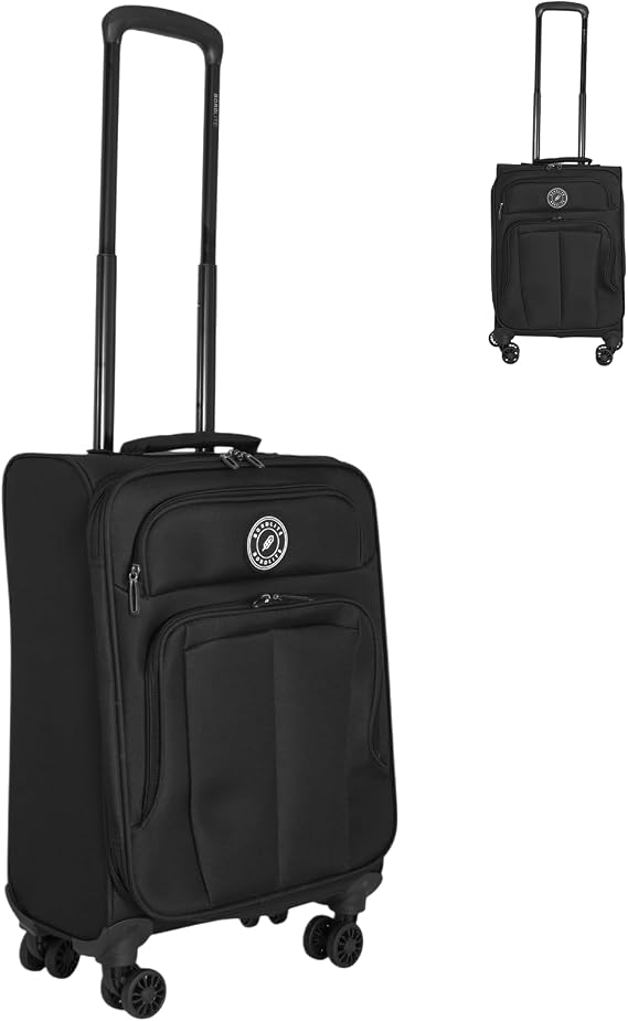 Bordlite 20" Carry On Suitcase Black – Lightweight Expandable Cabin Luggage, Soft Shell Travel Case with 360° Spinner Wheels, Secure Zip Lock & Telescopic Handle, Airline Approved Hand Luggage