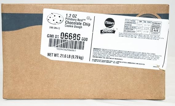 Pillsbury Best Frozen Chocolate Chip Cookie Dough, Pre-Portioned Ready to Bake Pucks, Bulk Food Service Supply, 288 Count (1.2 oz per Cookie)
