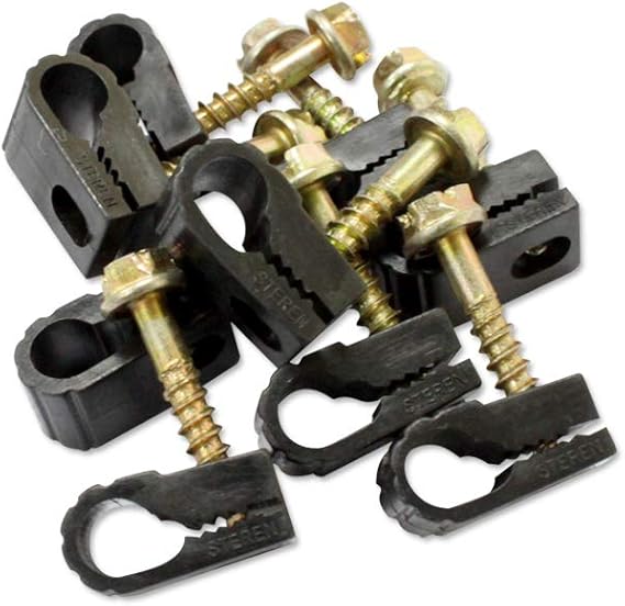 STEREN Coaxial Cable Clips - Cable Holder - Wire Clips - Siding Clips For Hanging - Cord Holder For Desk - Cable Clamps - Cord Clip - Wire Organizer Clips - Tv Mount Screws - Black - 100 Pack