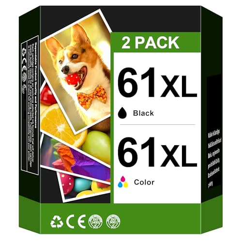 61XL High Yield Replacement for HP Ink 61 61XL for HP 61 Ink Cartridge Combo Pack Works for Envy 4500 4501 4502 5530 Officejet 4630 4635 Deskjet 1000 1010 1510 2540 Printer1 Black, 1 Tri-Color