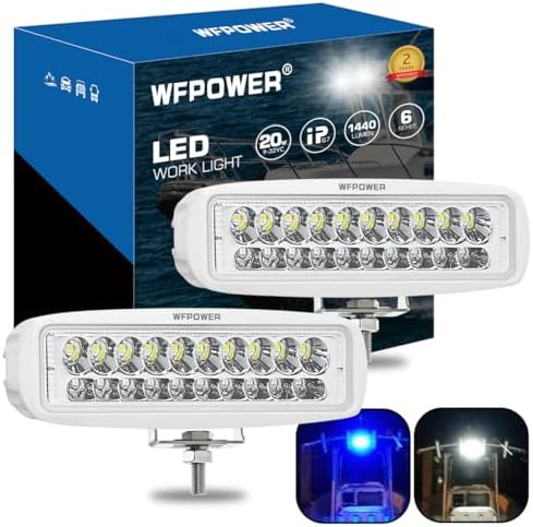 WFPOWER LED Marine Boat Lights, 6.3Inch White & Blue Spreader 2 In 1 Deck Spot Light IP67 Waterproof Double Row T-Top Dock Fog Spotlights for Pontoon Boat Fishing Accessories Truck 12V 24V (2 Pack)