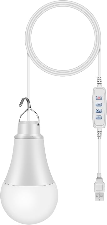 5W USB LED Light Bulb for Power Station Solar Generator, Portable Emergency Light with 6ft Cable & Metal Hook, USB Powered for Power Banks, Solar Panels, Outdoor Tent, Garage, Van, Blackouts
