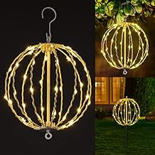 Christmas Ball Sphere, 10IN 48LED Hanging Tree and Pathway Light With Hook and Stake, Foldable Metal Frame for Outdoor Garden, UL Listed, White Frame, Warm White