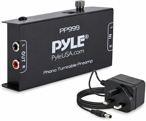 Pyle Phono Preamp for Turntable - Amplifier, Pre Amp Hi-Fi Mini Stereo Box, Pre-amplifier Phono Stage for Record Player Audio Box with RCA Input & Output, Low Noise Operation, w/DC 12V Power Supply