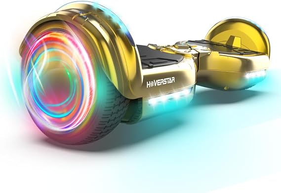 SUNDERWELL Electric Hoverboard for Kids, Hover board with Wireless Bluetooth Speaker and LED Flashing Wheel Lights, 6.5" All Terrain Hoverboard Max Speed 9 MPH, Max 165lbs (Gold)