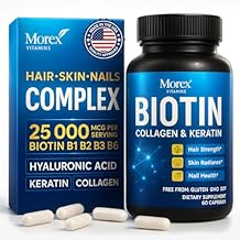 Biotin Collagen Keratin Supplement with Hyaluronic Acid - 25,000 mcg Hair Growth Vitamins for Men and Women - Thickness & Hair Loss Support Complex - Stronger Nails & Healthy Skin - 60 Capsules