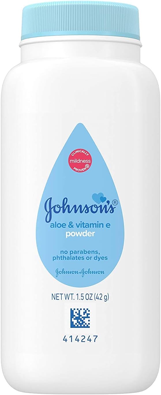 Johnsons Baby Powder with Naturally Derived Cornstarch Aloe & Vitamin E, Hypoallergenic, 1.5 oz Trial Size - Pack of 24