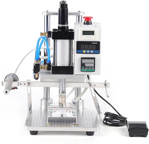 BFDIEEM Pneumatic Leather Hot Stamping Machine Air Operated Logo Leather PVC Press Digital Hot Foil Stamping Machine for Leather, PVC, PU, Paper, Plastic Logo Embossing 110V 500W, silvery, 80X100MM