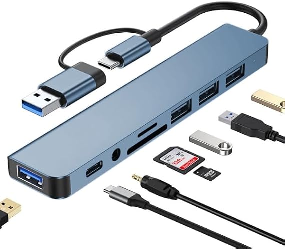 Coverzone Çoklayıcı Adaptör 8 in 1 USB/Type-c To USB A, USB C Macbook uyumlu Çevirici Adaptör Çok Portlu Çoklayıcı 8in1 USB HUB Titanyum Renk BYL2218TU