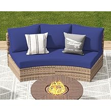 LUXOAK 3-Piece Wicker Patio Furniture Set, Waterproof Half-Moon Sectional Sofa with Cushions, Rattan Outdoor Conversation Set for Garden, Pool, Beach & Balcony, Blue