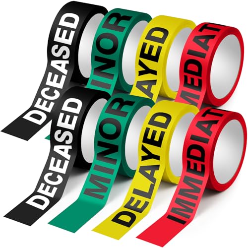 8 Rolls Triage Tape Kit Emergency Medical Tapes BlackredYellowGreen for First Aid, Casualty Tagging & Incident Response, DeceasedimmediateDelayed Marking Bands, 1.5 x 200ft