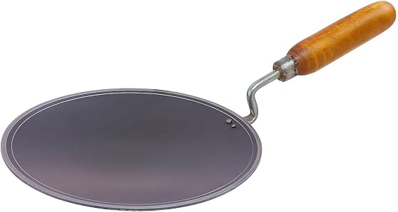 Iron Tawa for Roti/Chapati with Wooden Handle | Tawa for Multipurpose Uses |10 Inch, Heavy 1KG (Non Induction base)