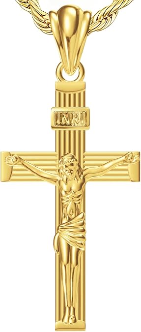 14K Gold Cross Necklace Pendant for Men & Women | Solid Crucifix, Thin Design, Gender-Inclusive, Jewelry Charm