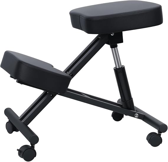 Ergonomic Kneeling Chair Adjustable Stool for Home Office with Smooth and Brake Gliding Casters Thick Comfortable Cushions, Posture Correction Chair Desk Supplies Black