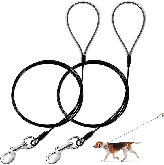Chew Proof Dog Leash,6FT Metal Cable Lead,Heavy Duty Leash Made of Coated Wire Rope,Chew Resistant,Great for Large Dogs and Teething Puppies (Black*2, 6FT)