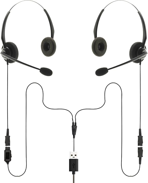 Project Telecom USB-A & USB-C, 2 Users, Binaural Noise Cancelling, Headset Splitter Training Supervising Coaching Bundle - Compatible with Microsoft Teams, Zoom, Cisco Webex, VoIP Softphone Apps
