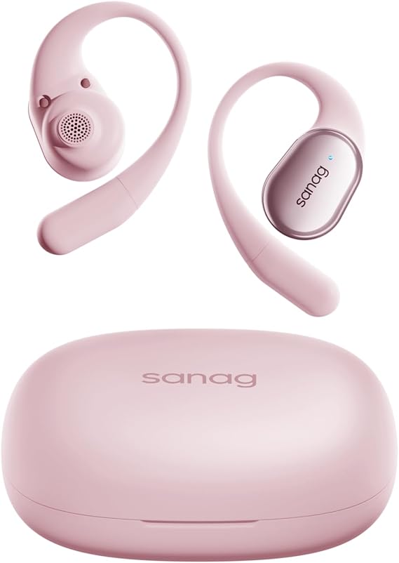 Sanag C16S Open-Ear Headphones, True Wireless Bluetooth 5.4 Open Ear Earbuds, 56H Playtime, IP4 Waterproof, OWS Earphones, Lightweight Design Fit Cycling, Running, Workout (Pink)