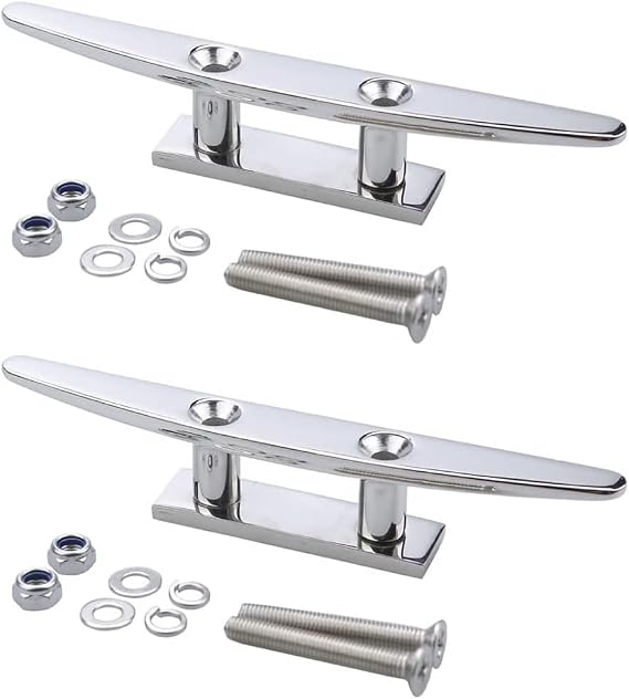 MIZUGIWA Boat Cleats,Dock Cleat Open Base 4 inch 5 inch 6 inch 8 inch,Mooring Deck Cleats 316 Stainless Steel with Fasteners for Boat Docks, Decks,Kayaks,Marine,Nautical Decor,Silver