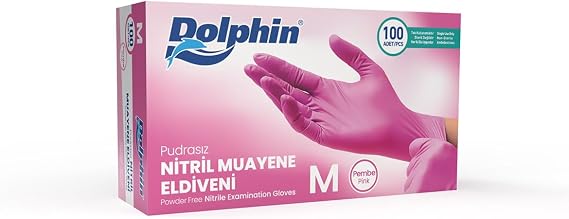 Dolphin Pembe Nitril Eldiven Pudrasız (M) 100'lü Paket