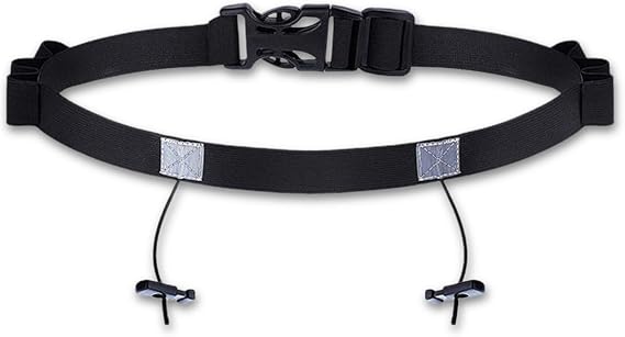 Race Number Belt With Reflective Running Belt and 6 Energy Hoops - Adjustable for Marathon, Cycling, Triathlon
