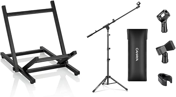 Gator Frameworks Guitar Combo Amp Stand and CAHAYA Tripod Microphone Boom Arm Floor Mic Stand with Carrying Bag and 2 Mic Clips