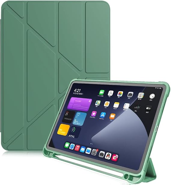 UnDePlus Samsung Galaxy Tab S6 Lite 2024 P620 P610 ile uyumlu Kılıf Kalem Bölmeli Trifolding Case 13-15-17 Koyu Yeşil