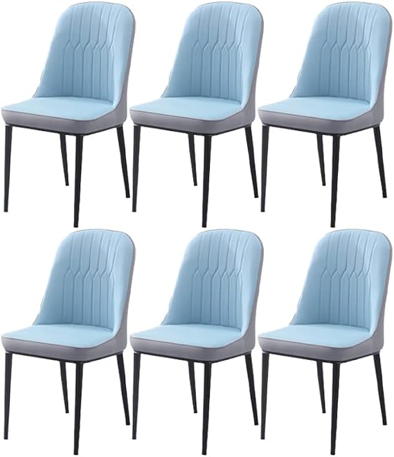 LITFAD Modern Indoor Side Chair Parsons Back Metal Upholstered Dining Room Chair Set for 6 Leather Restaurant Chairs - Black Legs Set of 6 Blue-Gray