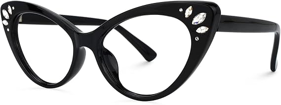 VOOGLAM Cat Eye Blue Light Blocking Glasses for Women, Fashion Fake Glasses with Diamond Anti Eyestrain & UV Emmie