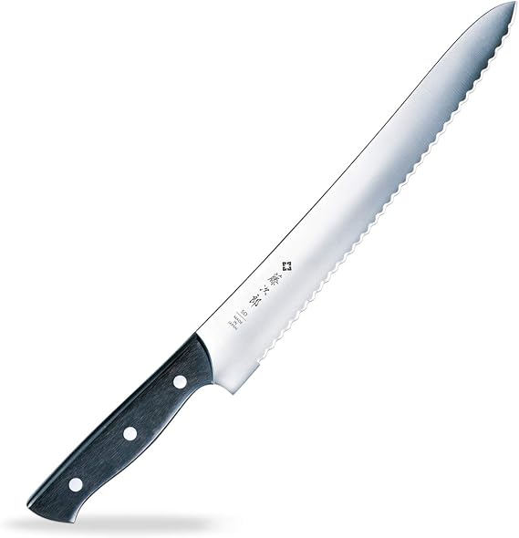 TOJIRO JAPAN Hand Made Chef Bread Knife Slicer Cutter, 10.6" Blade - Reinforced Laminated Material