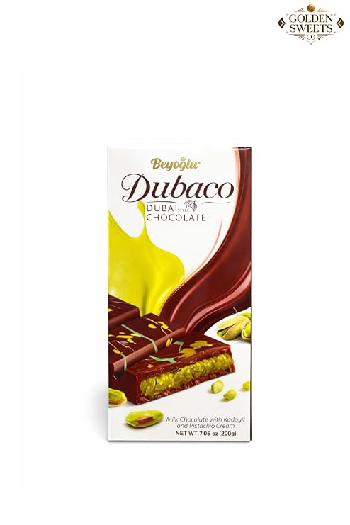 Beyoglu Dubaco Dubai Chocolate Bar - Dubai Style Chocolates - Milk Chocolate Bars - Creamy Dubaco Chocolates - Pistachio Cream & Crispy Kadayif Filling - 1 Box - 36 Piece, 7.05 oz (200g)