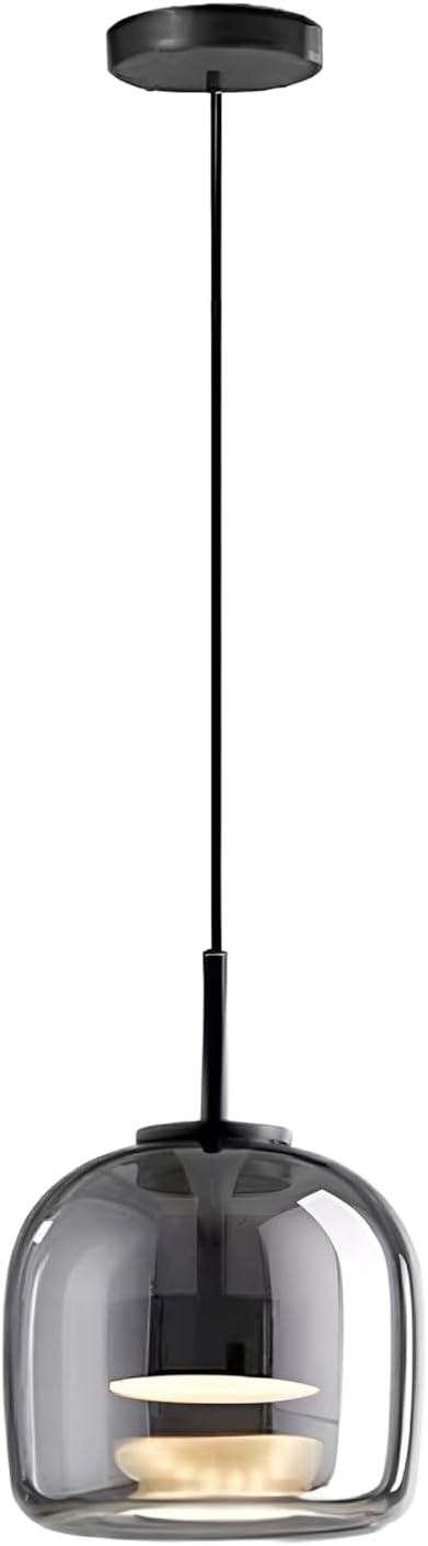 12W Single-Head Glass LED Pendant Light, Modern & Creative Luxury Style, 16cm Diameter, 18cm High, Tri-Color Dimming, for Bedroom & Dining Room Decor