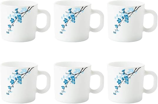 Borosil Larah Mimosa Opalware Mug Set, 6 Piece, White, 180 Ml