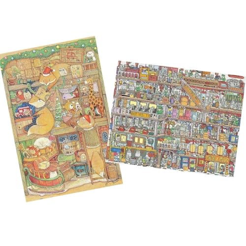 Pintoo - Two Plastic Jigsaw Puzzles Bundle - 600 Piece - Cotton Lion - Foxs Christmas Store and 2000 Piece - FATFISHBOY - Robot Factory [H2249H2646]