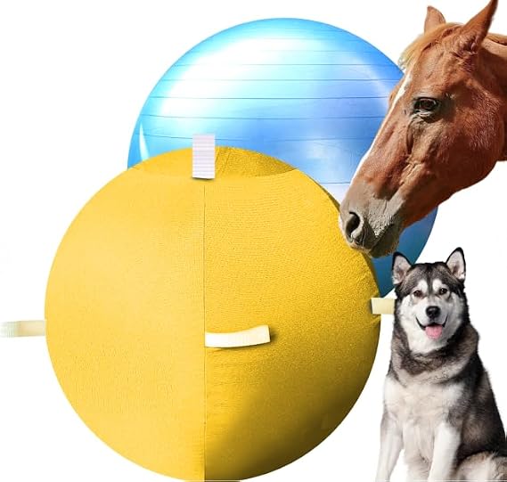 25" Horse Ball&Cover with Tabs, Herding Ball for Dogs Blue Heelers, Yellow Giant Horse Balls for Play for Horses to Play with