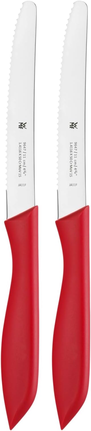 WMF 2 Parça Kahvaltı Bıçağı Seti, 23 cm, Tırtıklı Ekmek ve Sandviç Bıçağı, Özel Bıçak Çeliği, Plastik Sap, Kırmızı