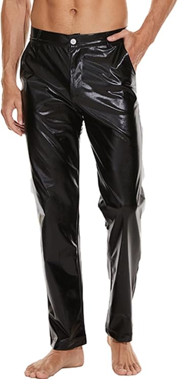 Metallic Shiny Disco Pants for Men, 70s/80s Party Rave Pants, Vintage Cosplay Straight Leg Trousers