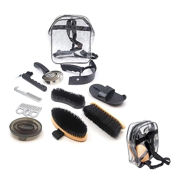Horse Grooming Kit 10 Pcs Complete Horse Brushes & Care Supplies Set with Organizer Tote Bag, Equine Coat Grooming Tools, Tack Room Equipment & Gifts for Horse Owners