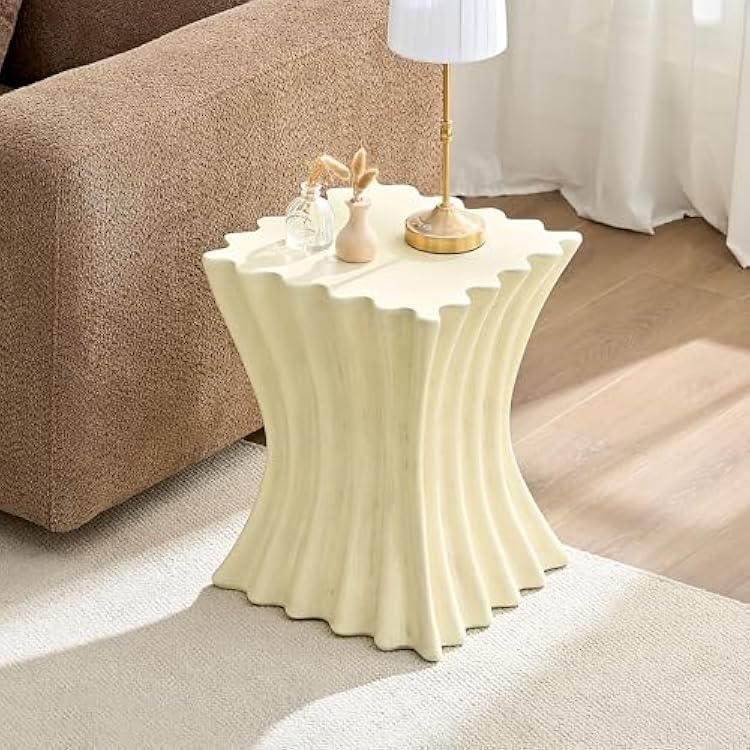 Square Side Table Small Coffee Table Vintage End Table for Living Room Bedroom Apartment, No Assembly, Beige