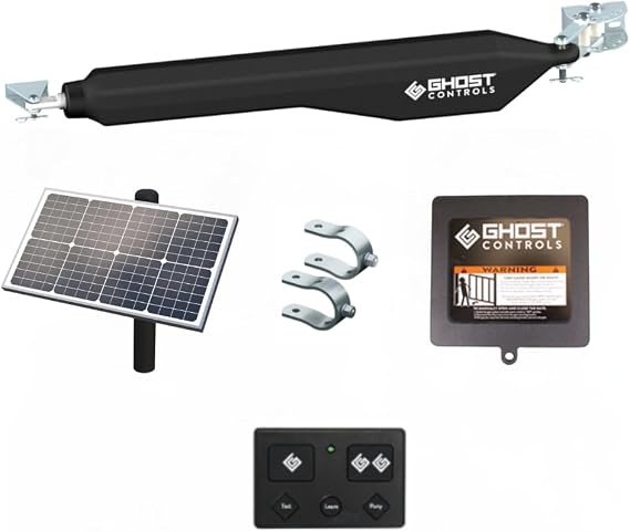 Ghost Controls Decorative Single Solar Automatic Gate Opener with 30W Solar Panel Bundle