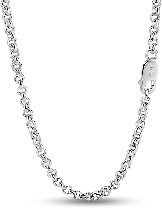 Dankadi Italy Fashion Solid 925 Sterling Silver Necklace 3MM 18-28 inch Mariner Anchor Link Chain - Round O Link Cable Chain-Twist Link - Rolo Chain Unisex Jewelry Gift