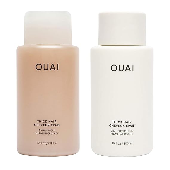 OUAI Thick Hair Shampoo and Conditioner Set - Sulfate Free Shampoo and Conditioner for Thick Hair Care - Moisturizes, Strengthens & Fights Frizz - Made with Keratin & Shea Butter (10 Fl Oz) | Moisturizing Shampoo & Conditioner - Marshmallow Root, Shea Butter & Avocado Oil - Sulfate, Paraben & Phthalate Free